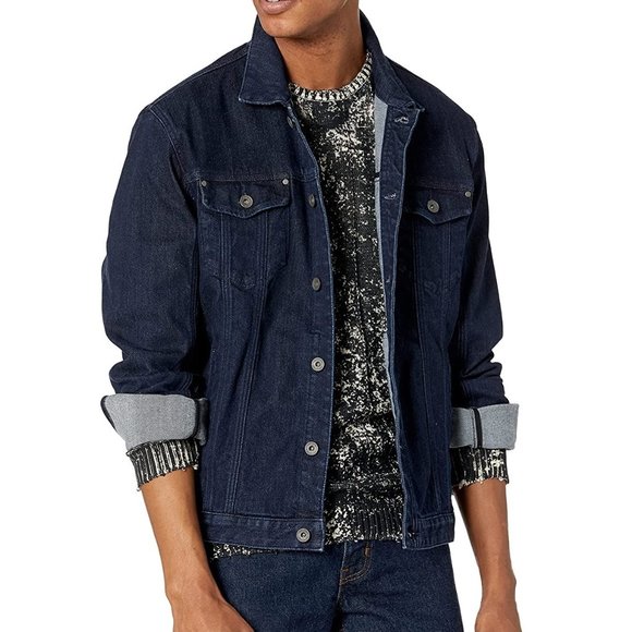 John Varvatos Men's Classic Trucker Denim Jacket Button Front Pockets Indigo XL - Picture 1 of 5